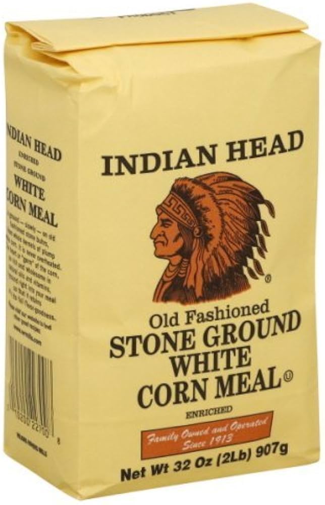 Indian Head Old Fashioned Stone Ground White Corn Meal, Enriched White Cornmeal Flour, Traditional Stone Ground Corn Meal for Cornbread, Hush Puppies, Grits, Polenta, Coating & Baking, 32 oz (2 lb) Bag