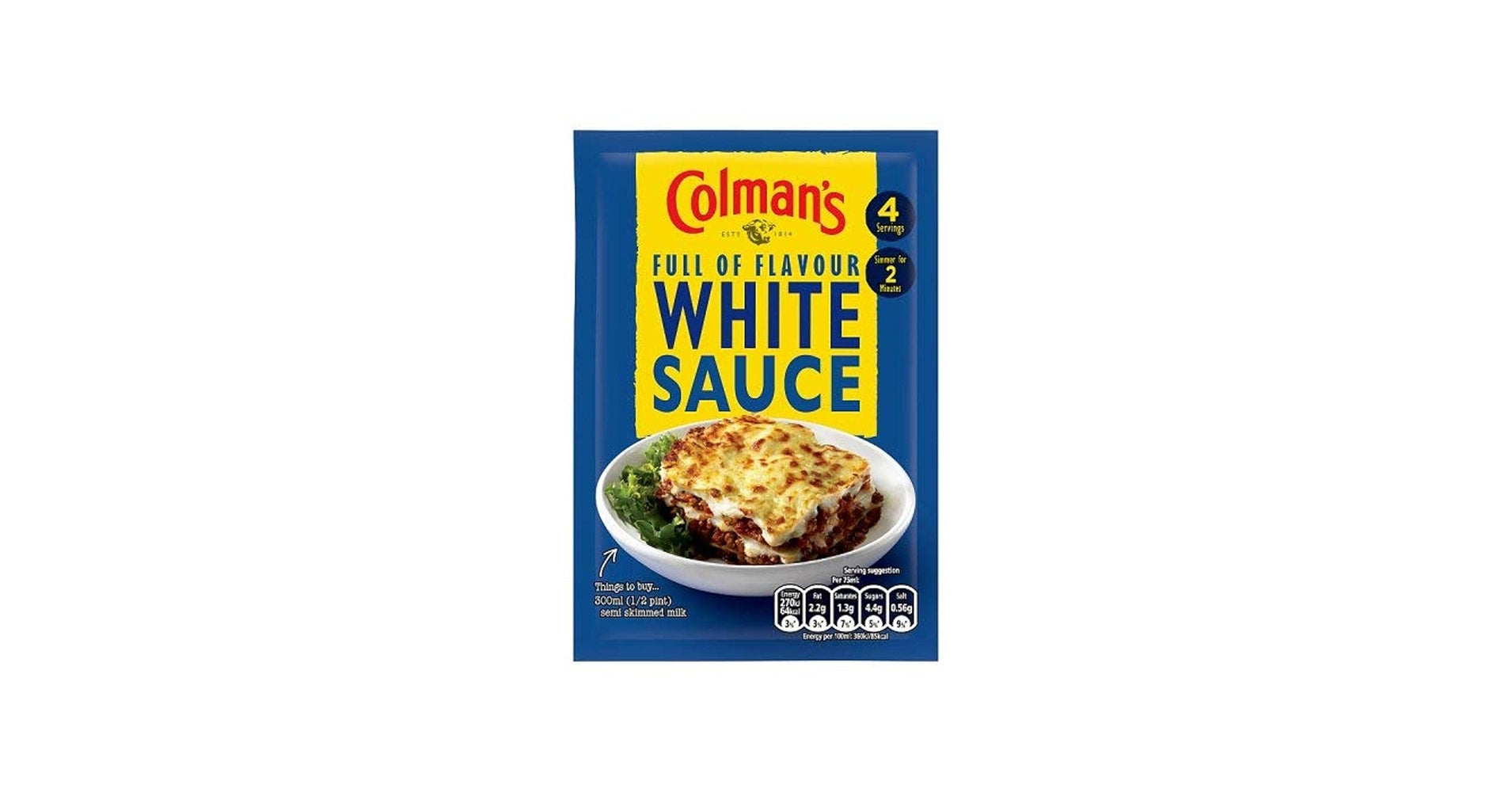Colman’s Full of Flavour White Sauce Mix, Rich & Creamy Classic British White Sauce, Easy Just-Add-Milk Gravy Alternative for Lasagne, Pasta, Vegetables & Casseroles, No Artificial Colours, Authentic UK Recipe