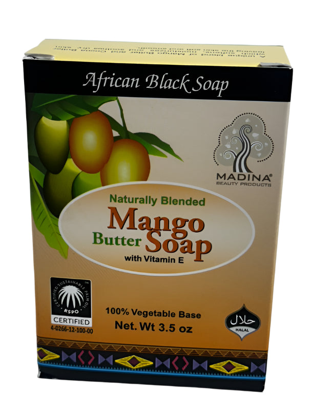 Madina African Black Soap with Mango Butter & Vitamin E – 100% Natural, Hydrating & Skin-Nourishing Soap