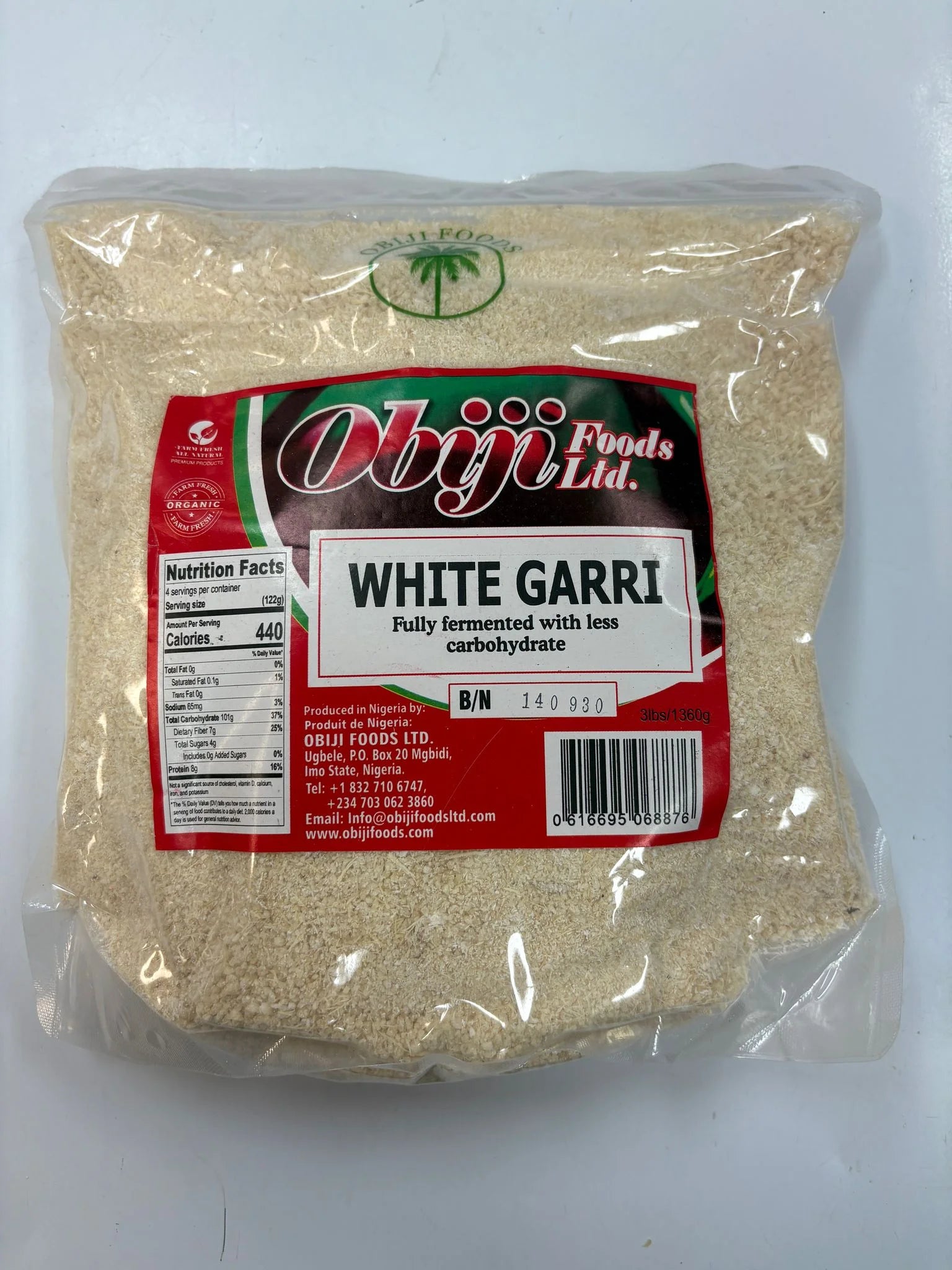 Bobiji Foods White Garri 3lb (1.36kg) | Authentic Nigerian Cassava Granules | Fully Fermented Garri | African Fufu Substitute | Gluten Free West African Food | Cassava Gari for Soaking & Eba