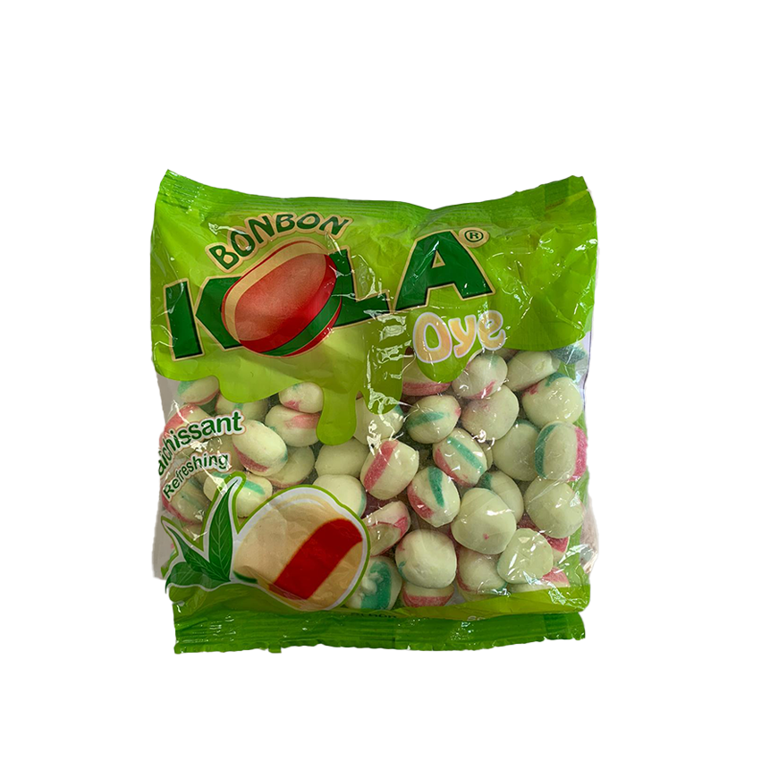 Bonbon Kola Oye – African Mint Candy with Kola Flavor – Hard Refreshing Striped Sweets – Traditional West African Menthol Candy – Imported Exotic Snack – Breath Freshening Lozenges – 100g Bag – Popular African Candy