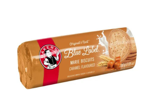 Bakers Blue Label Marie Caramel Biscuits South African Cookies | Light Crisp Tea Biscuits with Smooth Caramel Flavor for Coffee Desserts Snacking Pantry Staple