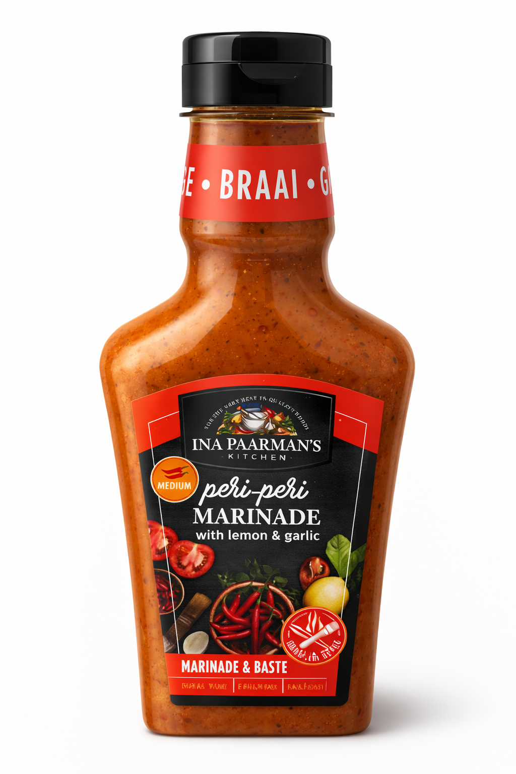 Ina Paarman’s Kitchen Peri Peri Marinade with Lemon & Garlic, Medium Heat Marinade & Baste Sauce, Portuguese Style Peri-Peri Sauce for Chicken, Meat, Seafood & Vegetables, BBQ Braai Grill Marinade, Spicy Lemon Garlic Cooking Sauce