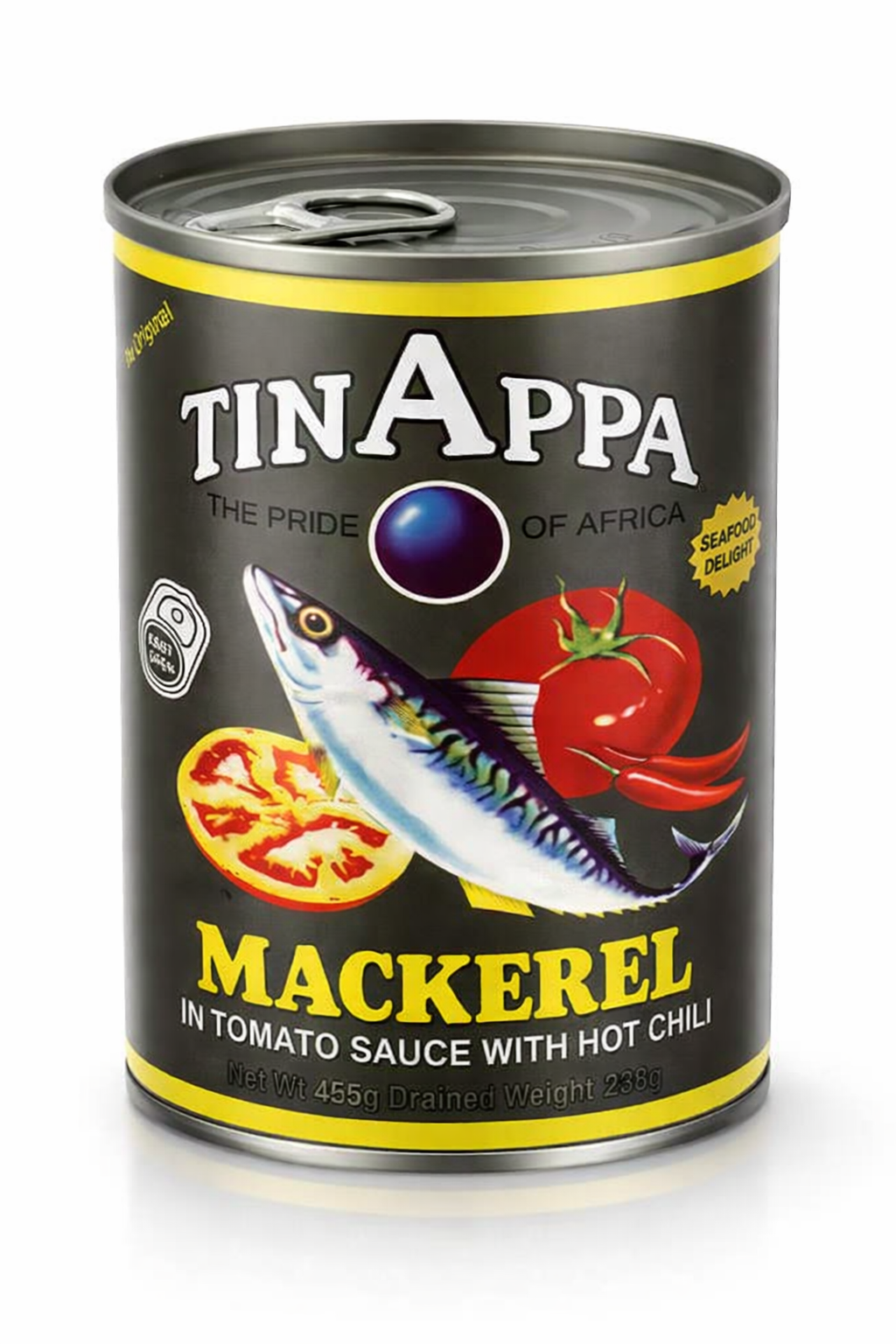 TINAPPA Mackerel in Tomato Sauce with Hot Chili 455g – Premium Canned Mackerel Fish, Ready to Eat Spicy Seafood, Wild Caught Protein Rich Omega-3 Fish Fillets, African Style Canned Fish, Shelf Stable Gourmet Seafood Meal