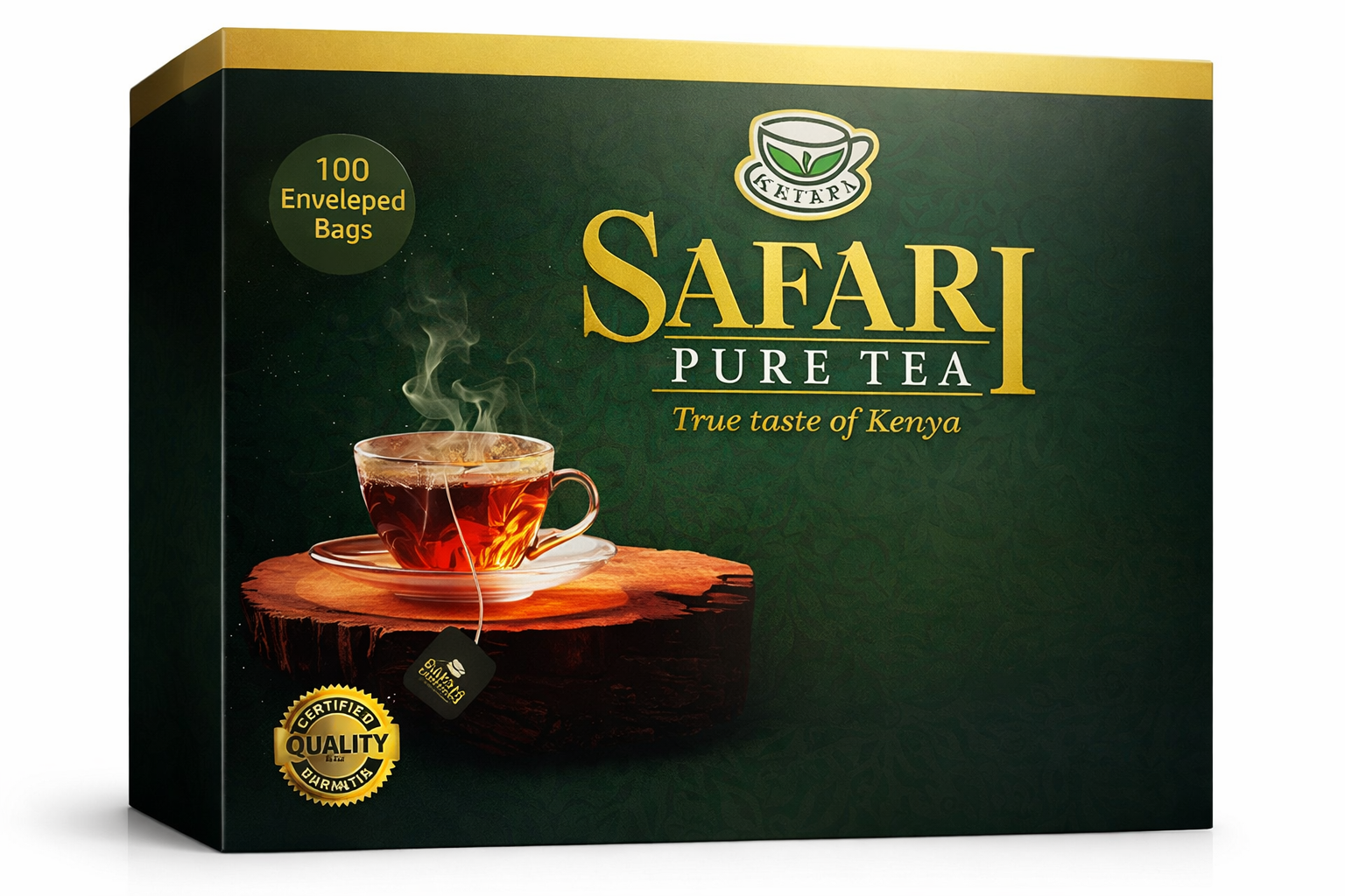 Safari Pure Tea – Premium Kenyan Black Tea Bags, 100 Enveloped Tea Bags, Strong Bold African Tea, Rich Full-Body Flavor, Natural Energy Tea, Smooth Breakfast & Chai Tea, Authentic Kenya Tea for Hot or Iced Brewing