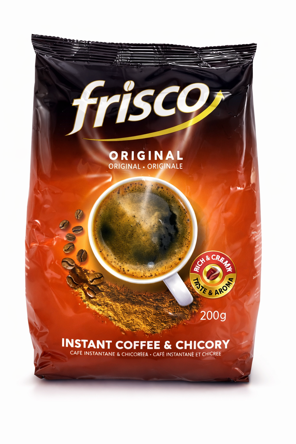 Frisco Original Instant Coffee & Chicory Blend 200g – Rich Aroma Smooth Bold Flavor Instant Coffee Powder, Coffee Chicory Mix, Easy Dissolve Granules for Hot or Iced Coffee, Breakfast Coffee Beverage, Premium Instant Coffee Drink