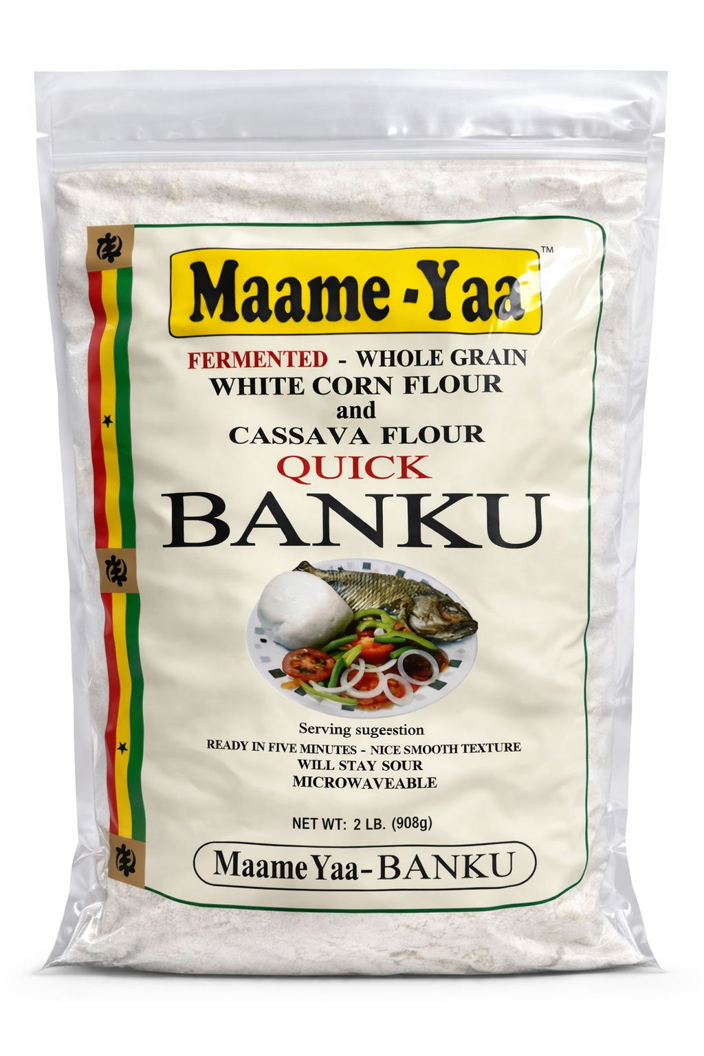 Maame Yaa Quick Banku Mix 2 lb – Fermented Whole Grain White Corn Flour and Cassava Flour Blend, Authentic Ghanaian Banku Flour Mix, Traditional West African Swallow, Non GMO Fermented Cornmeal, Smooth Texture, Easy to Prepare