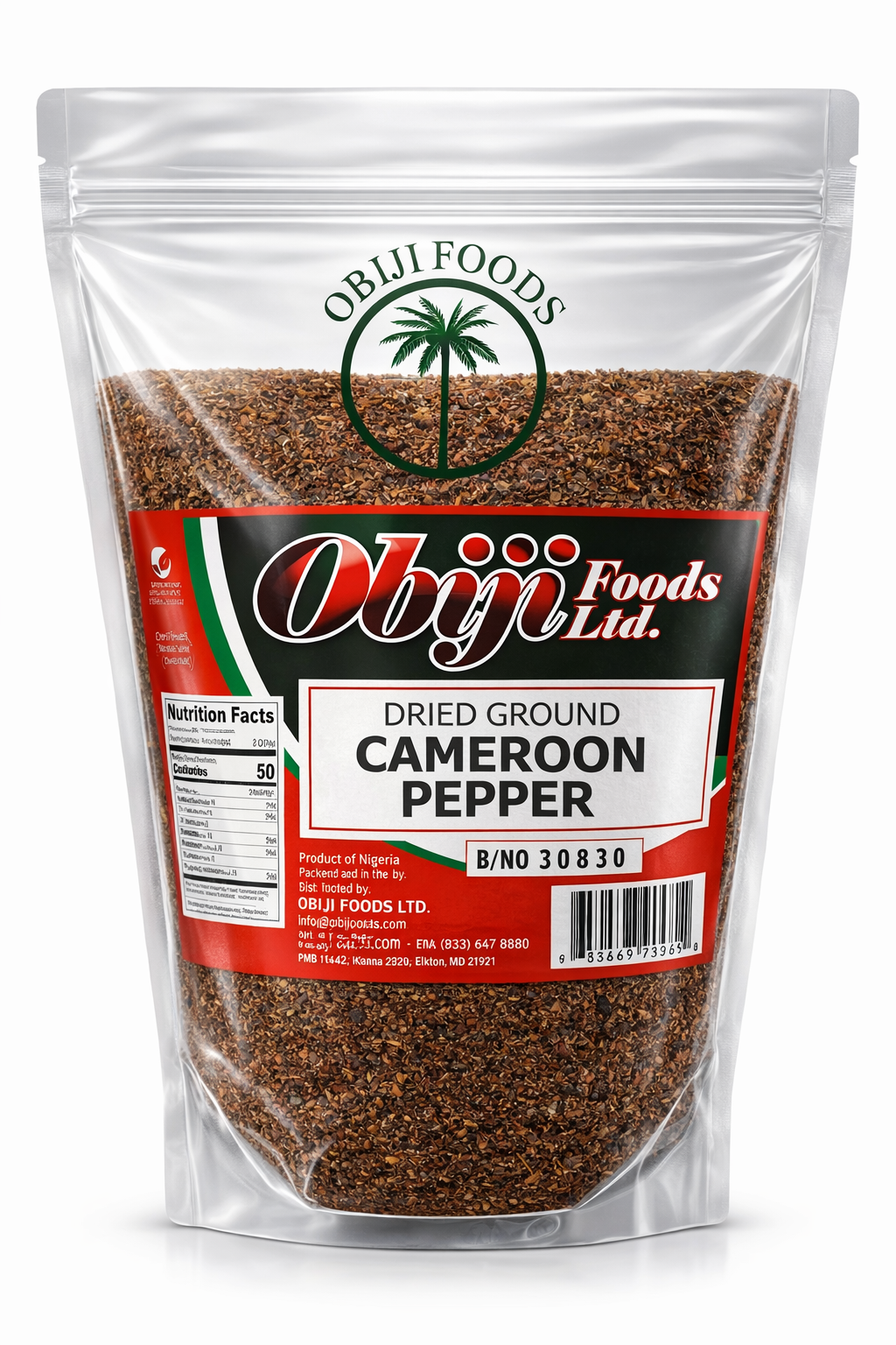 Obiji Foods Dried Ground Cameroon Pepper – Authentic African Hot Pepper Spice, Sun-Dried & Finely Ground, Extra Hot Natural Chili Powder for African, Caribbean & Global Cuisine, No Preservatives, Non-GMO