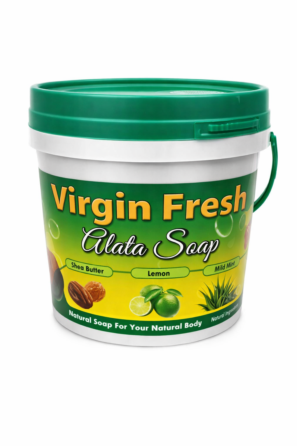 Virgin Fresh Alata Soap with Shea Butter, Lemon & Mild Mint – Authentic African Black Soap for Skin Brightening, Acne Control, Dark Spot Removal, Deep Cleansing, All Skin Types, Family Size Bucket