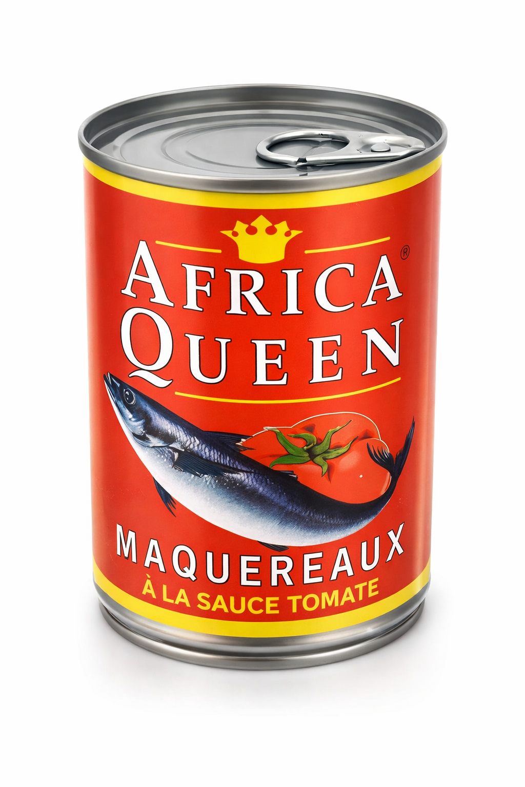 Africa Queen Canned Mackerel in Tomato Sauce, Premium Wild Caught Mackerel Fish, Ready to Eat Tinned Fish, High Protein Omega 3 Seafood, Shelf Stable Canned Fish for Meals, 425g