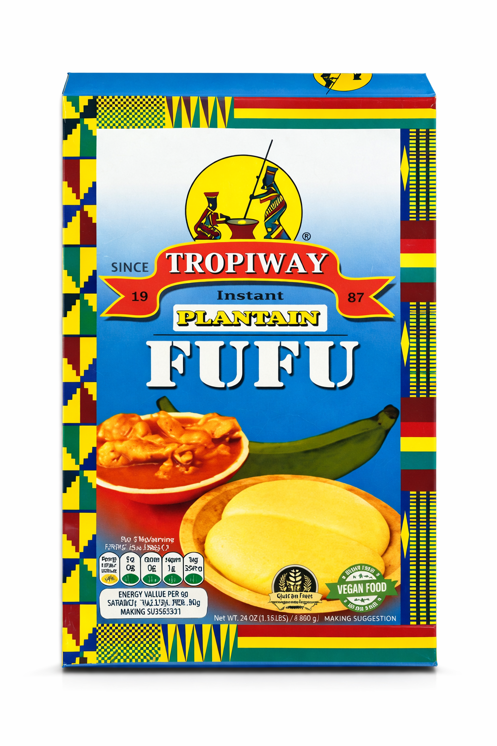 Tropiway Instant Plantain Fufu Mix 24 oz (680g) – Authentic African Swallow Food Made from Real Plantain – Gluten Free Fufu Flour, Vegan, Non GMO – Easy to Prepare Nigerian & Ghanaian Traditional Fufu