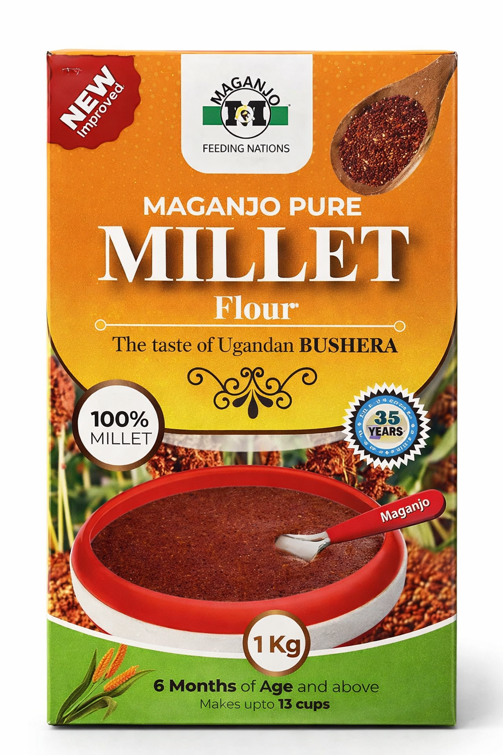 Maganjo Pure Millet Flour 1kg – 100% Natural Millet Powder for Ugandan Bushera, Porridge & Traditional African Drinks – Gluten Free, Vegan, Non GMO, No Preservatives, Whole Grain Millet Flour for Babies, Kids & Adults
