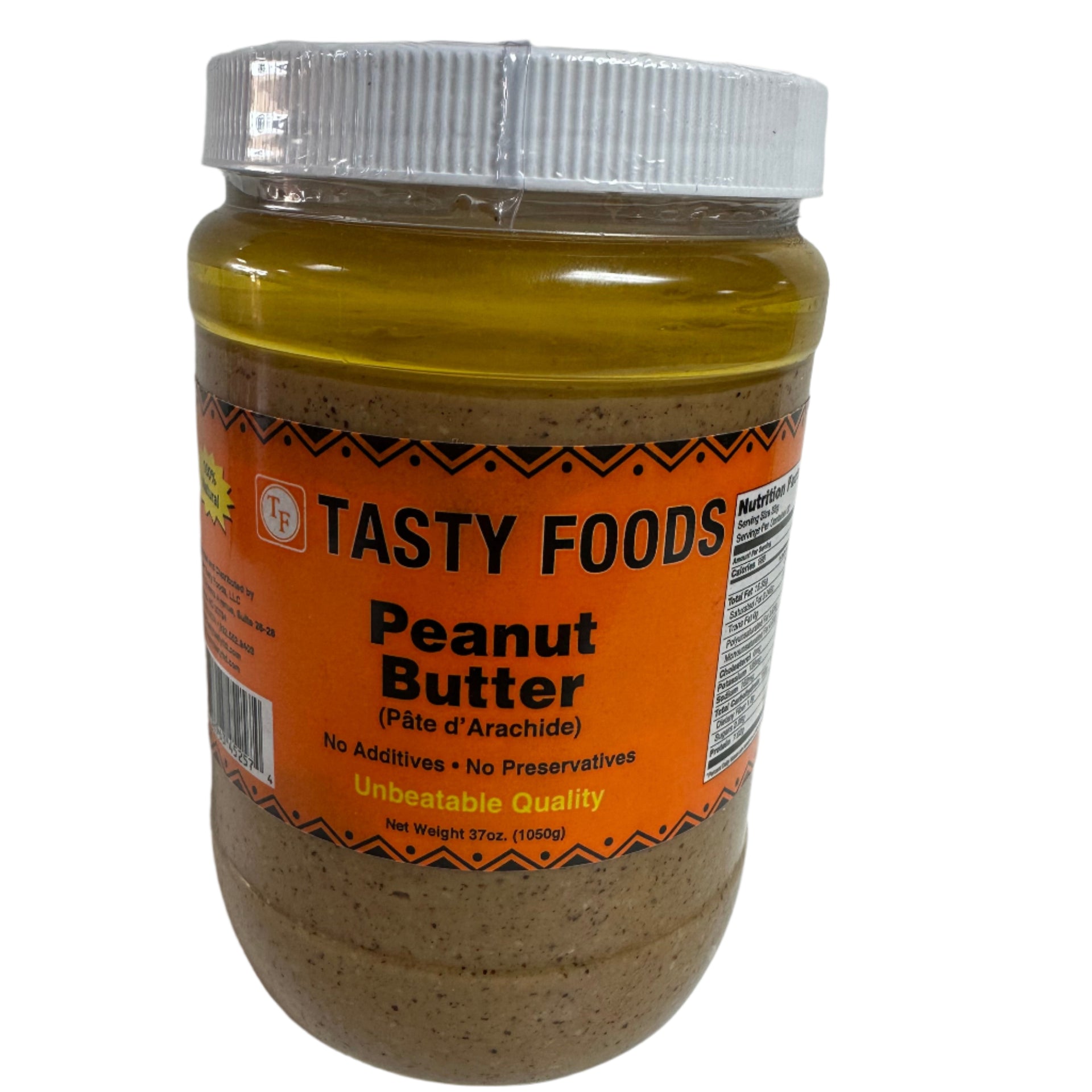 Tasty Foods All-Natural Peanut Butter – 37oz (1050g) | No Additives & No Preservatives | Smooth & Rich Flavor