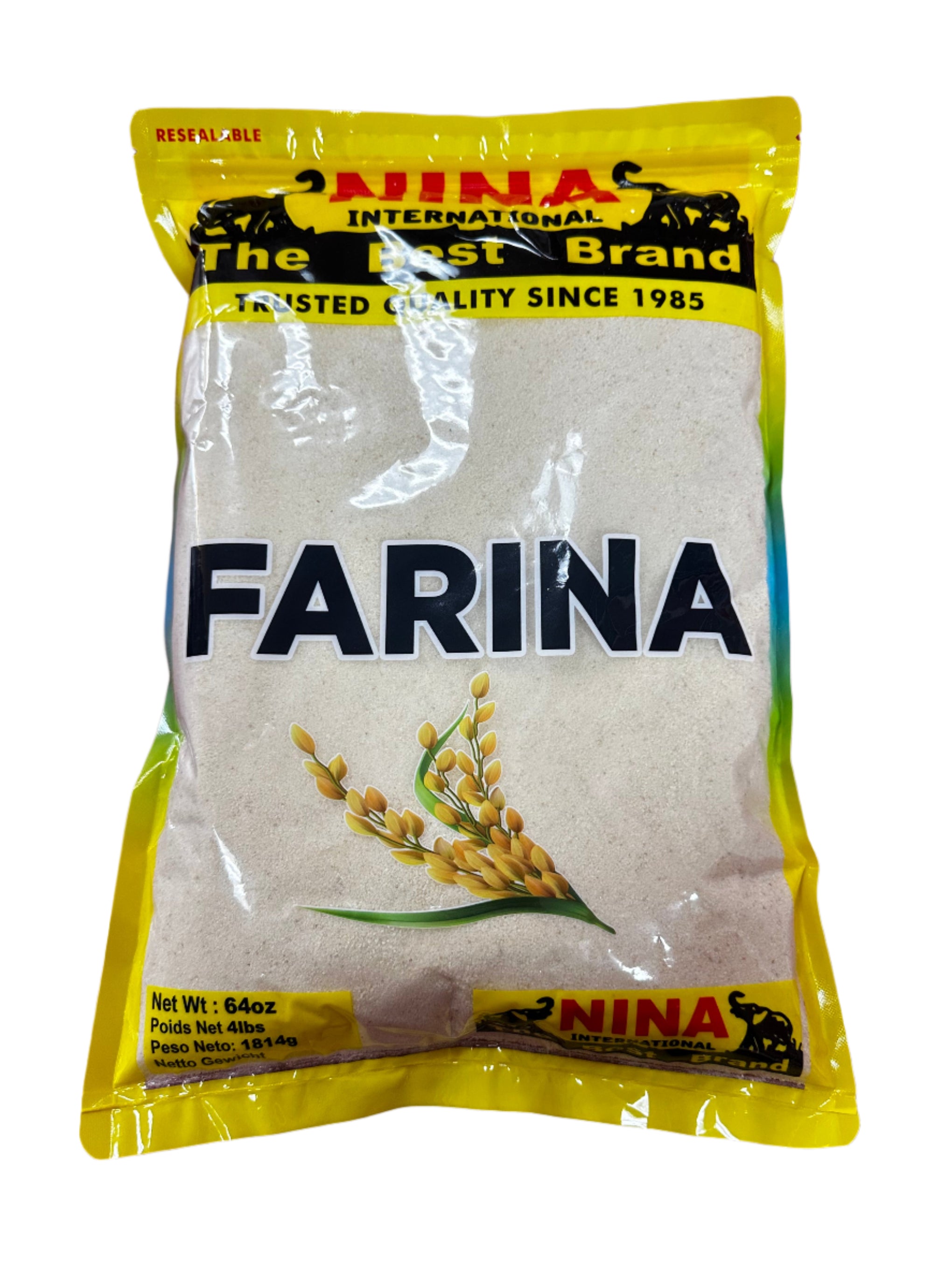 NINA International Farina – Premium Quality Wheat Cereal | 4lbs (64oz) | Resealable Bag