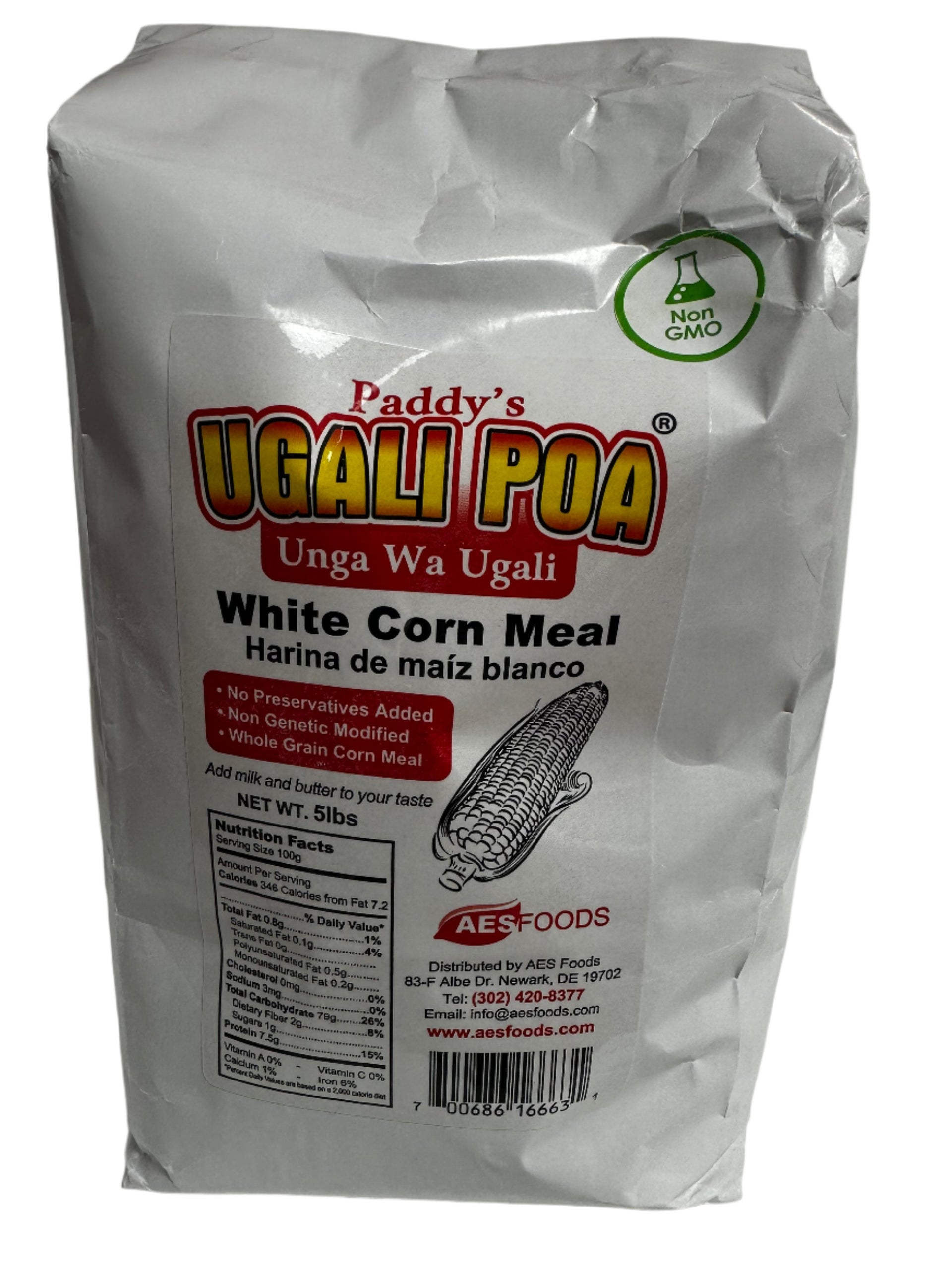 Paddy’s Ugali Poa White Corn Meal – Premium Non-GMO Whole Grain Corn Flour | 5lb Bag