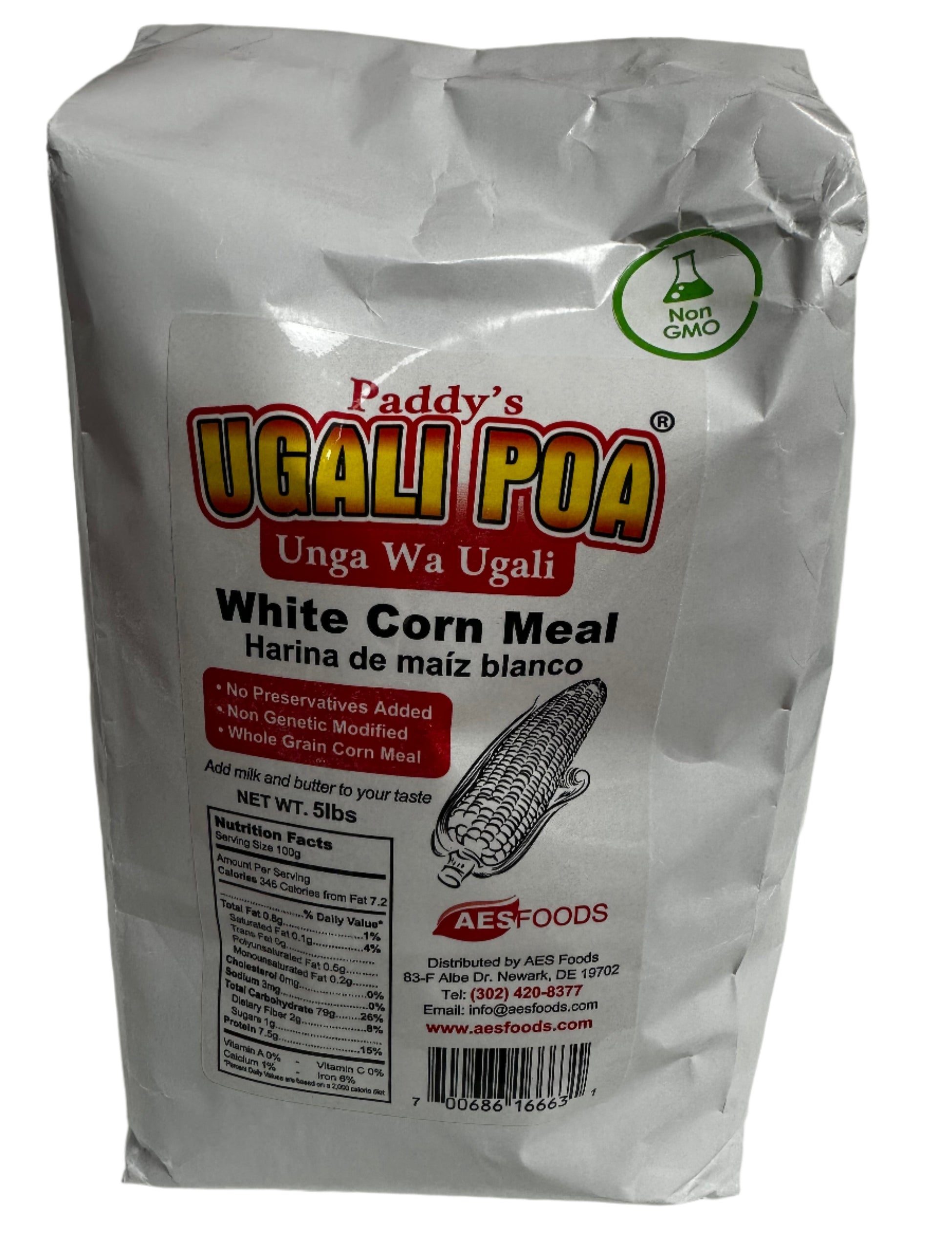 Paddy’s Ugali Poa White Corn Meal – Premium Non-GMO Whole Grain Corn Flour | 5lb Bag