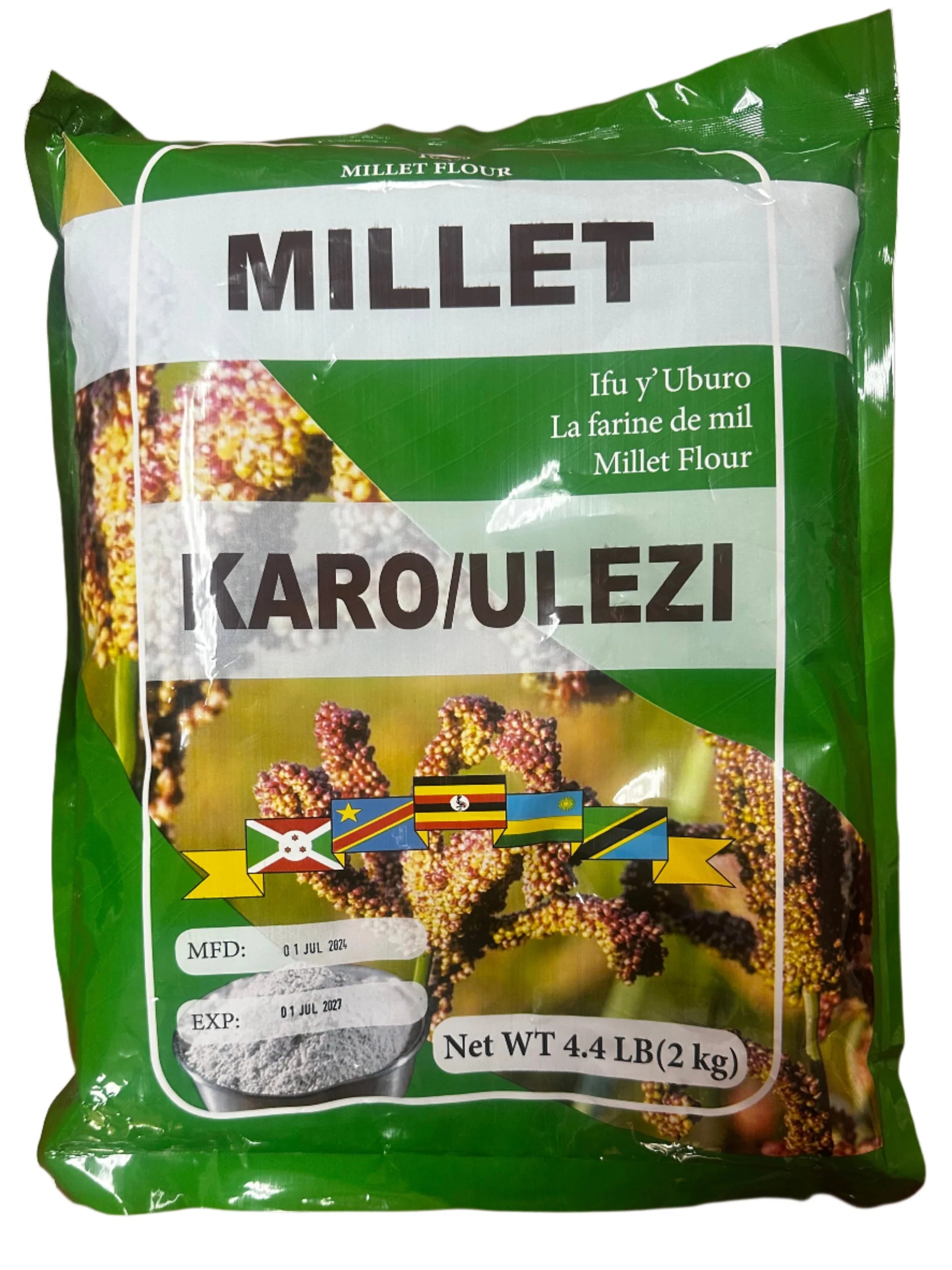 Millet Karo Ulezi Flour 4.4 LB (2kg) | 100% Natural Whole Grain Millet Flour | African Millet Flour for Porridge, Uji, Pap, Fufu, Swallow, Baking & Gluten Free Cooking | Traditional East African Millet Flour