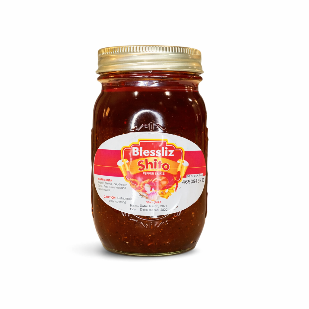 Blessliz Shito Hot Chilli Sauce – Authentic Ghanaian Shito Pepper Sauce, 16 fl oz Jar – Spicy African Chili Oil with Dried Fish, Shrimp, Ginger, Tomatoes & Onions – Traditional West African Hot Sauce for Rice, Meat, Seafood, Pasta & More