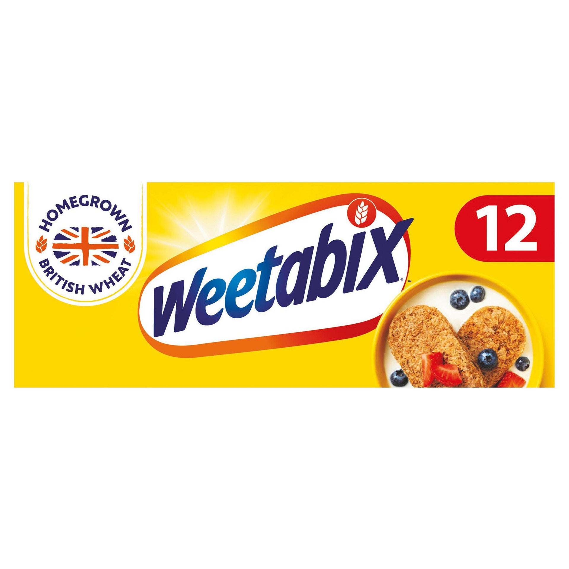 Weetabix Original Whole Wheat Cereal 12 Biscuits | Homegrown British Wheat Breakfast Cereal | High Fiber Low Sugar Classic UK Pantry Staple